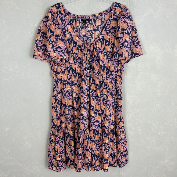 J. Crew Dresses & Skirts - J. Crew size XL button front cotton voile beach dress painted block print navy